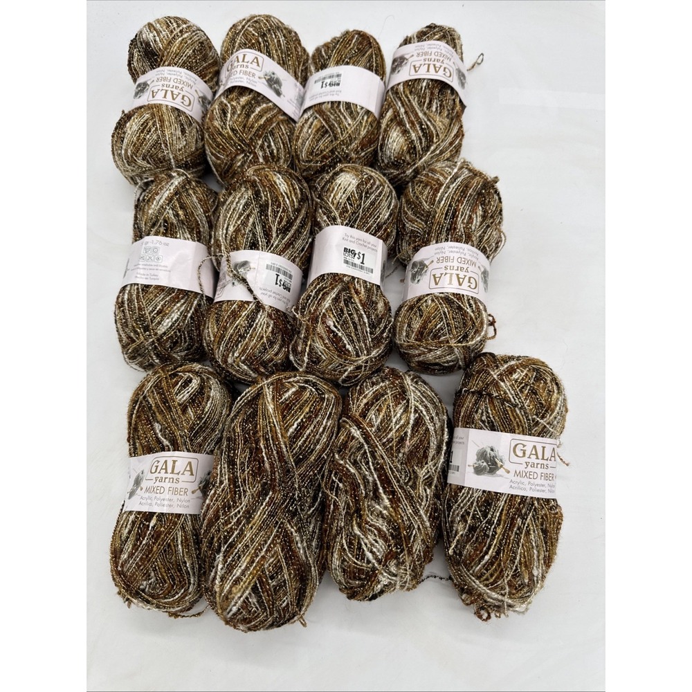 12 Skeins, Gala Yarns, "Mixed Fibers", Ombre Glitter, Acrylic/Poly/Nylon Yarn